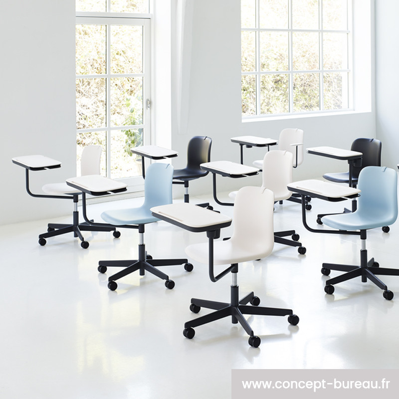Chaise avec tablette écritoire pivotante 360° Chaise avec tablette écritoire pivotante 360°