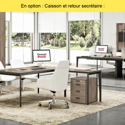 Bureau de direction avec caisson et retour secrétaire