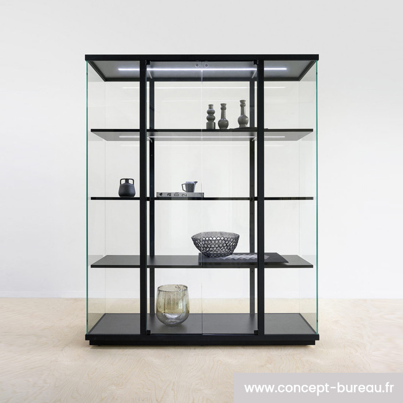 Vitrine d'exposition socle blanc et plafond verre sans éclairage  L80xP47xH180 cm