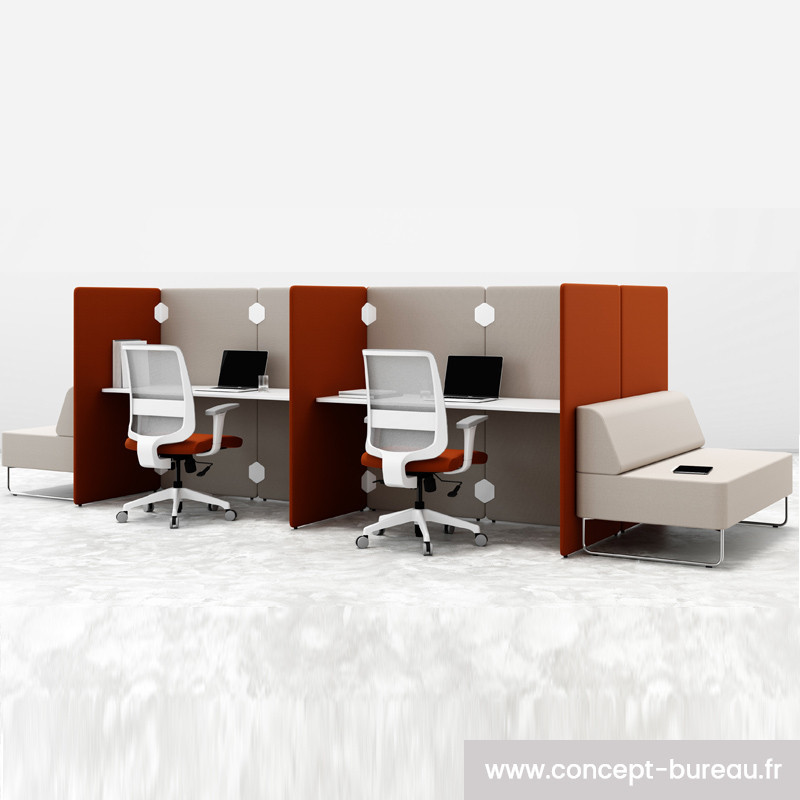 Bureau 4 personnes avec cloisons acoustiques