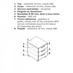 Caisson 3 tiroirs mobile - TIMELESS