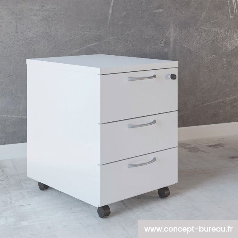 Caisson de Rangement Bureau 3 Tiroirs sur Roulettes Blanc