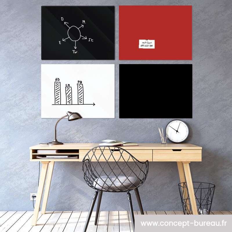 Tableau rouge aimanté en verre pour les bureaux 