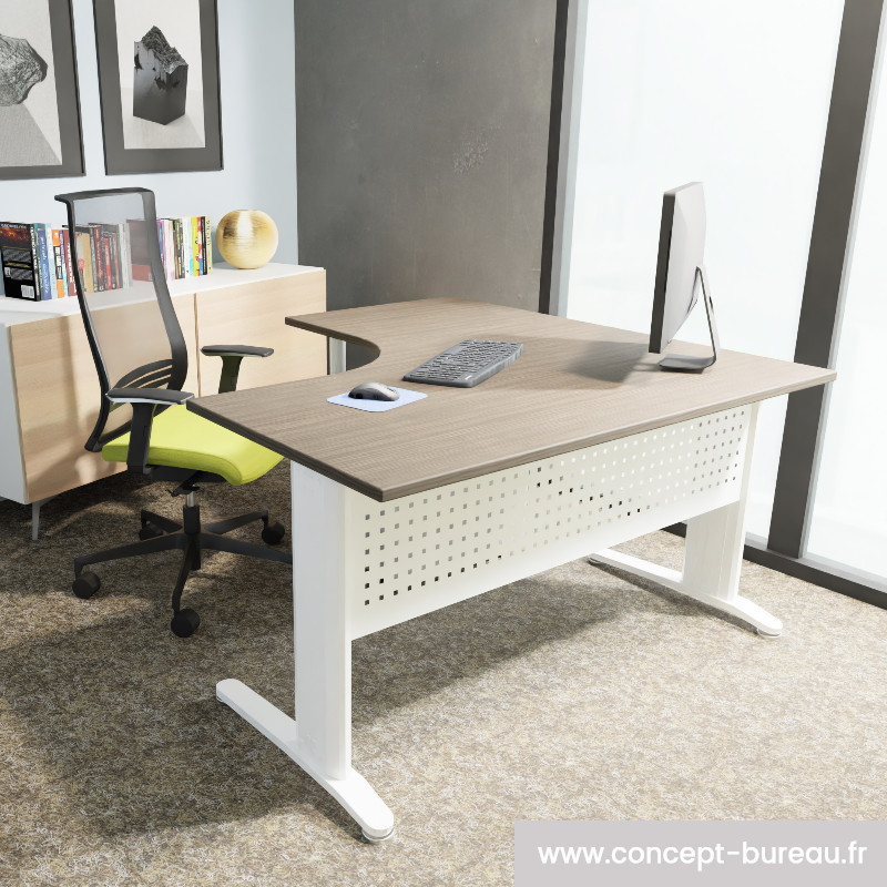 Bureau individuel compact - Pied panneau, caisson