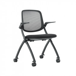 Fauteuil visiteur empilable sur roulettes en tissu noir