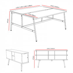 Dimensions bureau 2 personnes et rangement