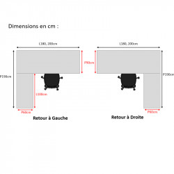 Bureau de direction avec retour dimensions