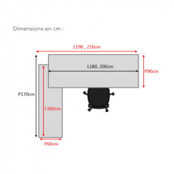 Bureau de direction avec crédence dimensions