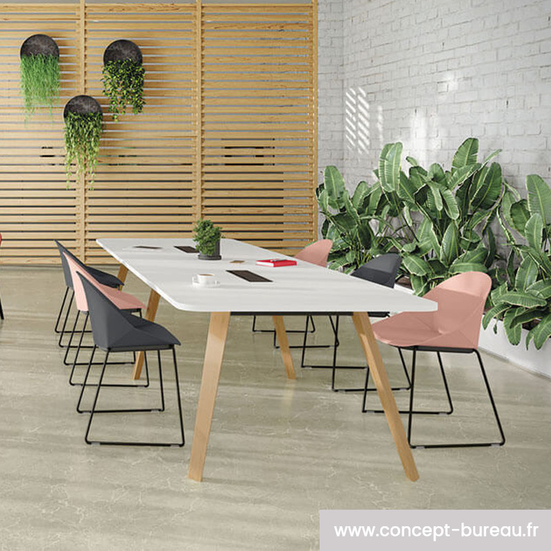 Table de réunion pieds bois Montigny — ambiance chaleureuse