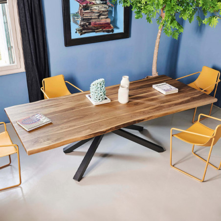 Table Salle à Manger Robin Sicle – Bois Massif Beige – Plateau Rectangulaire 200cm – Neuf