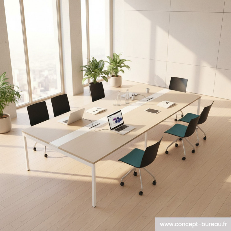 Table de conférence design Agora avec trappe connectique intégrée