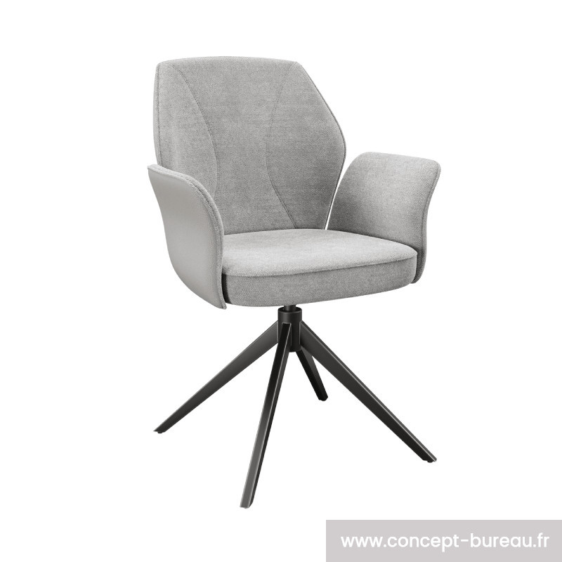 Fauteuil de réunion pivotant VIENNA gris clair, piétement 4 branches noir