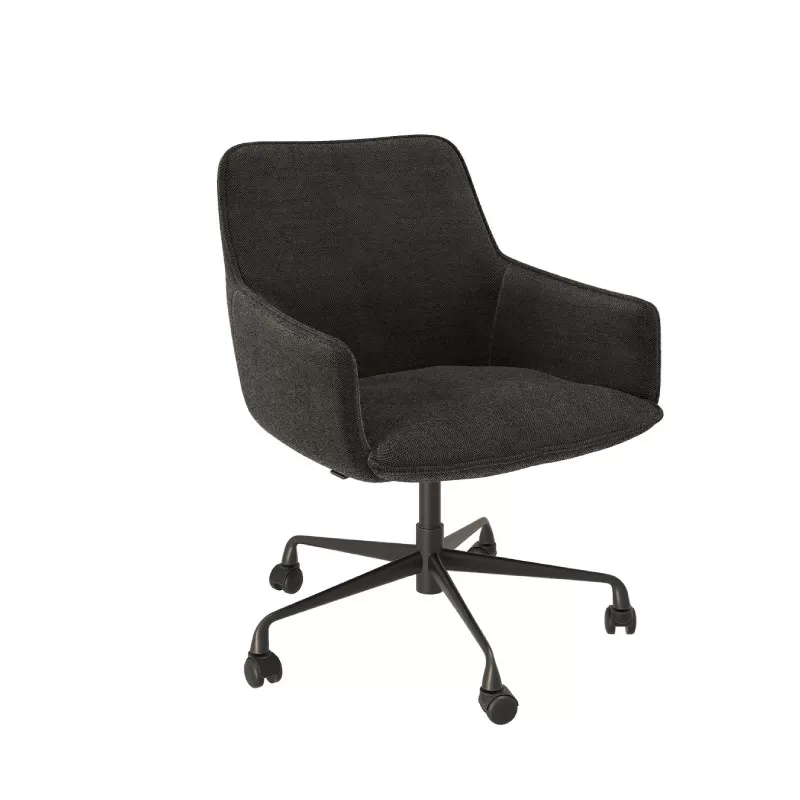 Chaise de réunion à roulettes AMSTERDAM anthracite, coque enveloppante avec accoudoirs intégrés