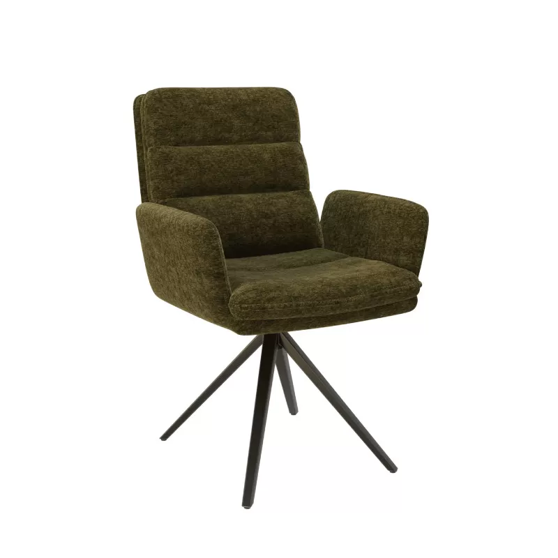 Fauteuil salle de réunion pivotant vert olive, dossier matelassé et accoudoirs