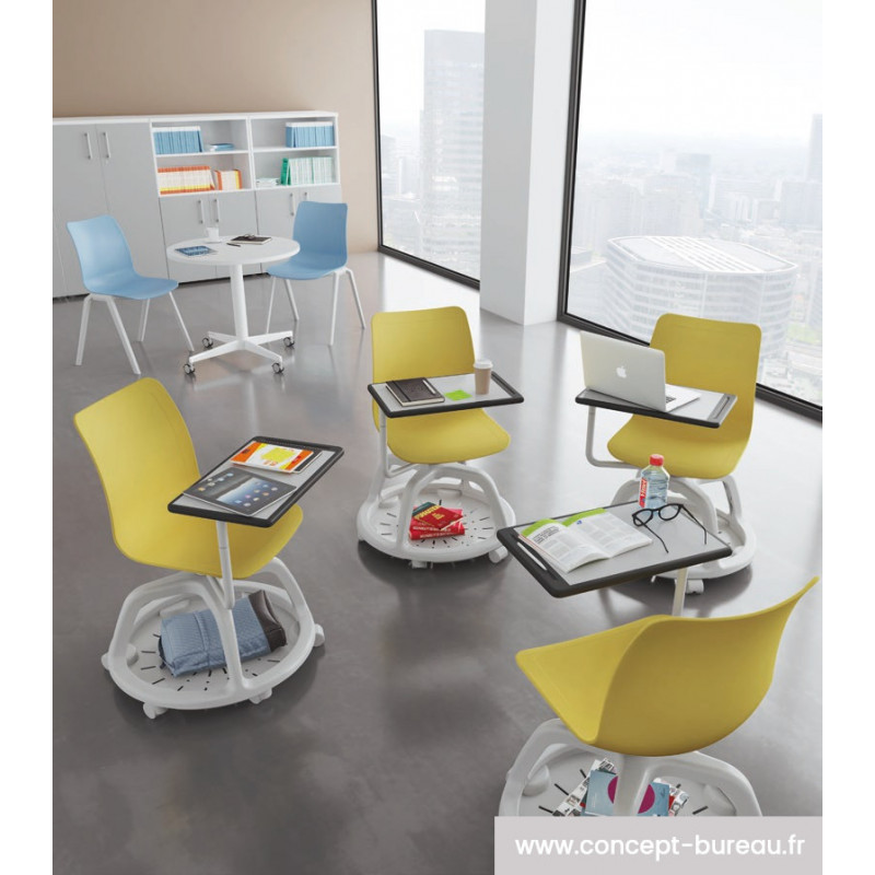 Chaise avec tablette pivotante Maestro roulettes range-sac