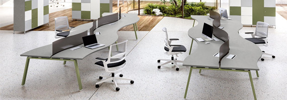 Bureaux bench pour 4 personnes, bureaux design pour open space